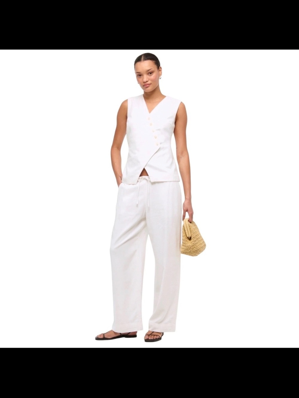 Abercrombie & Fitch Lined white linen blend drawstring casual pants